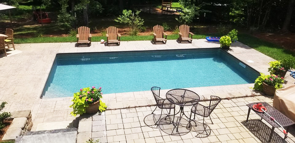 Rectangular pool with hardscaping